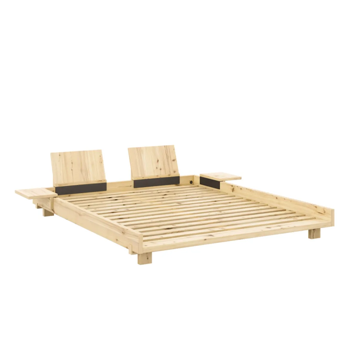 Lit SOCIAL BED en pin massif naturel avec dossiers et 2 tables de chevet