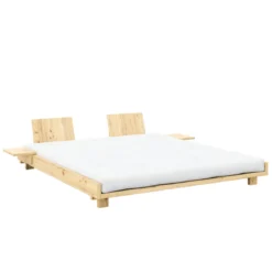 Lit SOCIAL BED en pin massif naturel avec dossiers et 2 tables de chevet