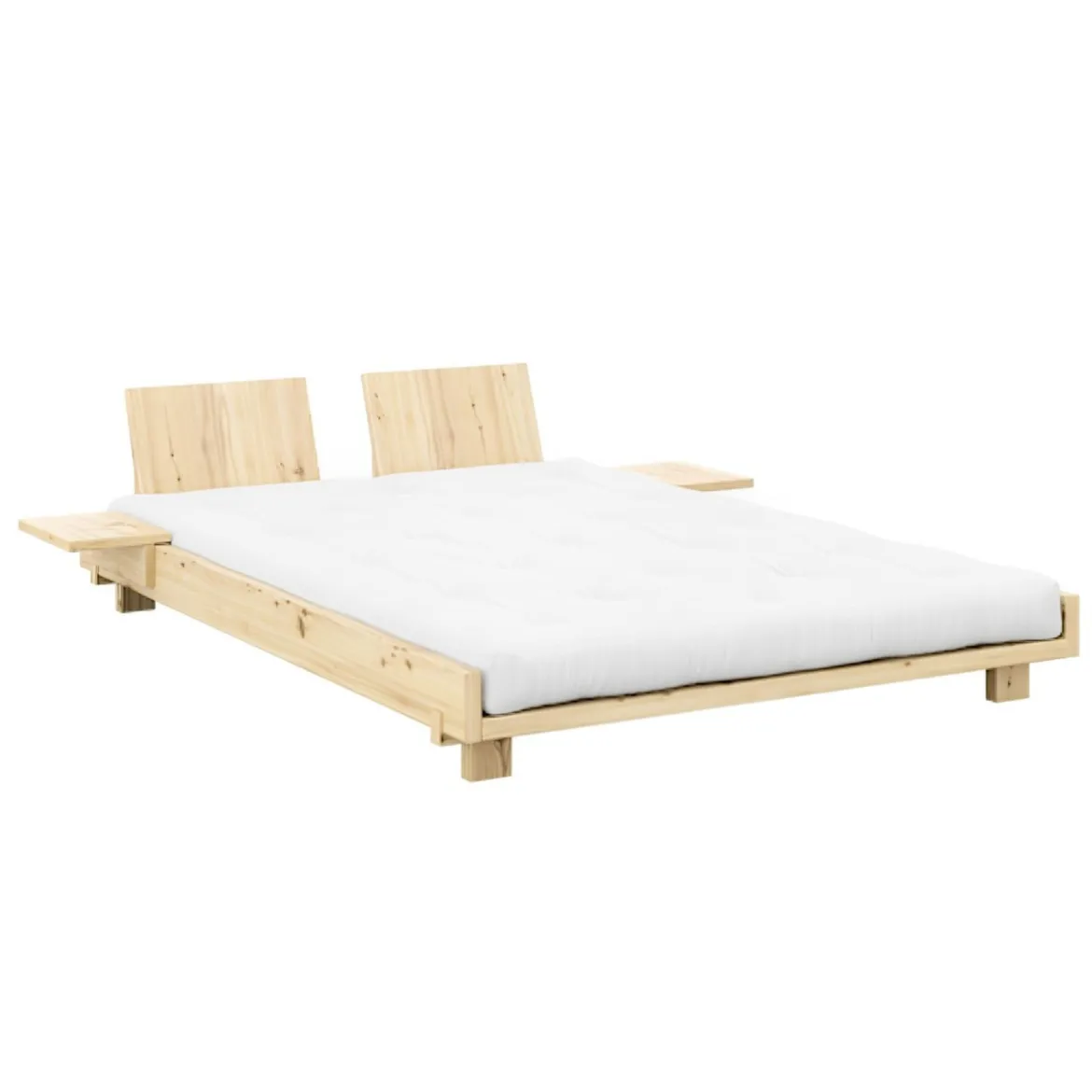 Lit SOCIAL BED en pin massif naturel avec dossiers et 2 tables de chevet