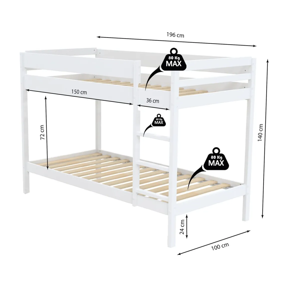Lit superposé en bois 90x190 - LT14040