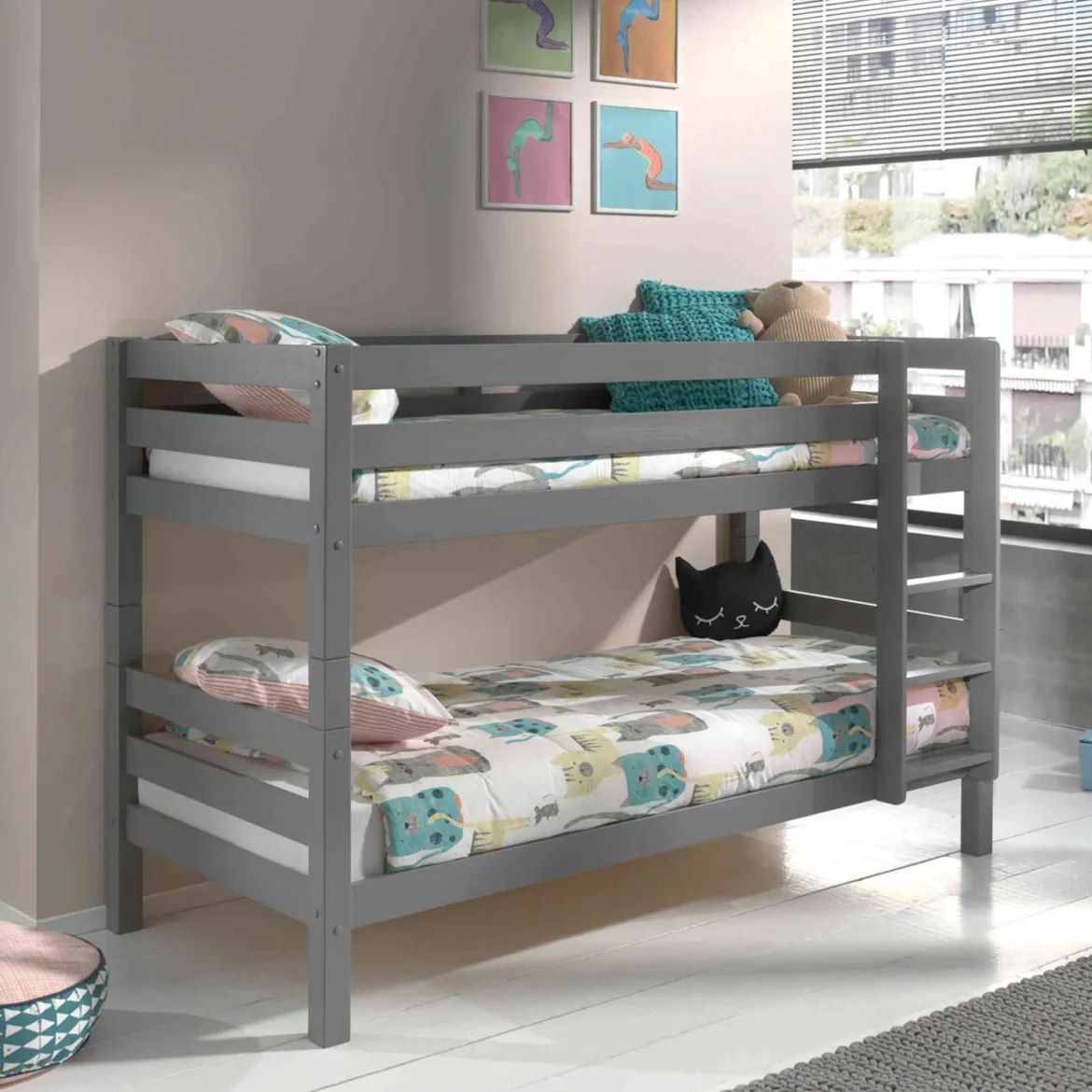 Lit superposé enfant en bois massif 90x200 cm - LT2041