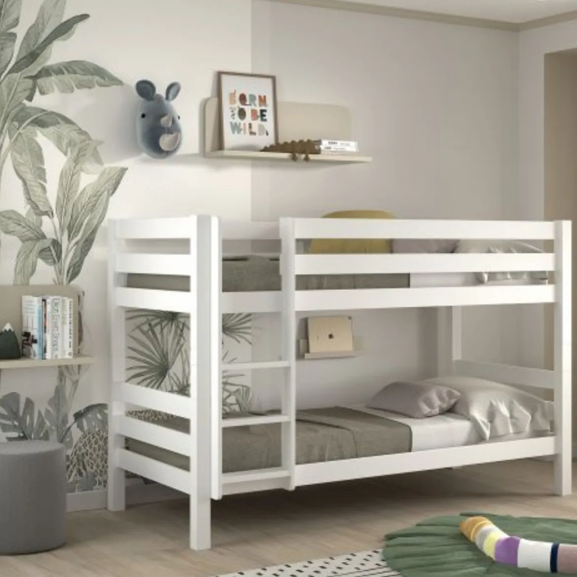 Lit superposé enfant en bois massif 90x200 cm - LT2041