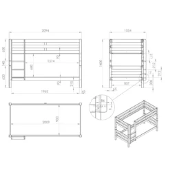 Lit superposé enfant en bois massif 90x200 cm - LT2041