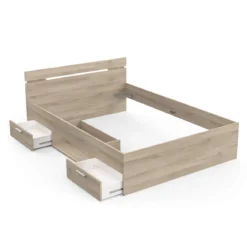 Lit tiroir avec niche de rangement en bois imitation chêne kronberg - LT202