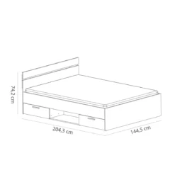Lit tiroir avec niche de rangement en bois imitation chêne kronberg - LT202