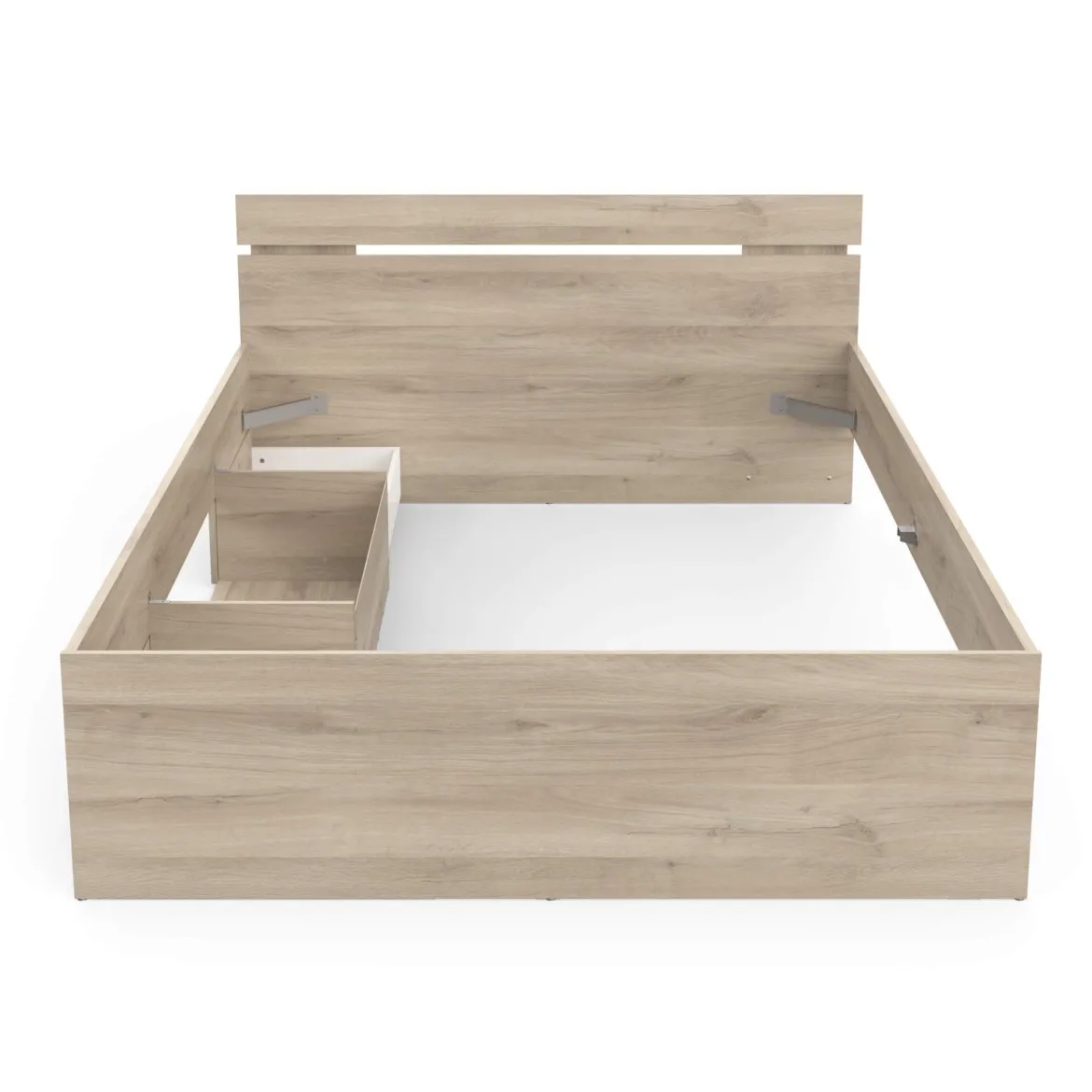 Lit tiroir avec niche de rangement en bois imitation chêne kronberg - LT202