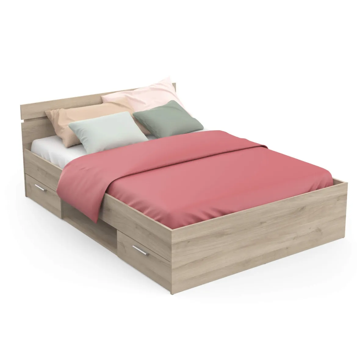 Lit tiroir avec niche de rangement en bois imitation chêne kronberg - LT202