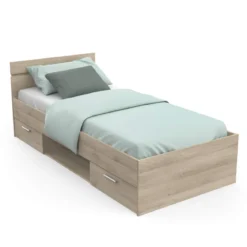 Lit tiroir avec niche de rangement en bois imitation chêne kronberg - LT202