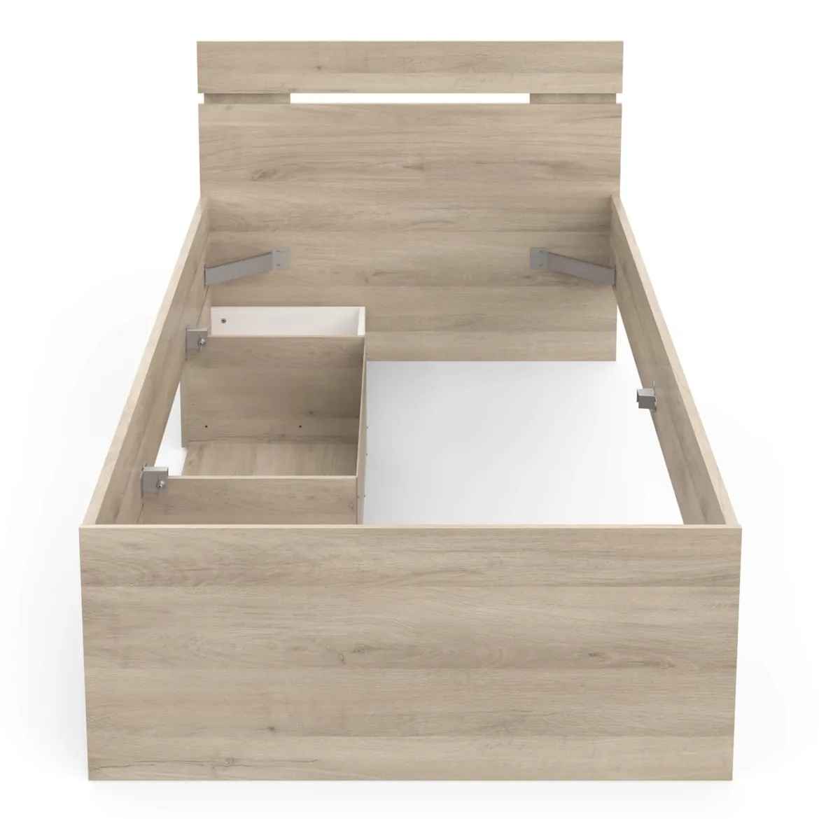 Lit tiroir avec niche de rangement en bois imitation chêne kronberg - LT202