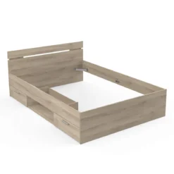 Lit tiroir avec niche de rangement en bois imitation chêne kronberg - LT202