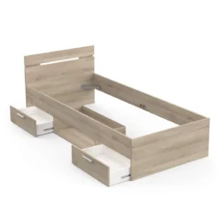 Lit tiroir avec niche de rangement en bois imitation chêne kronberg - LT202