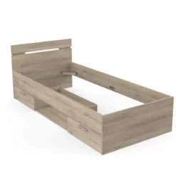 Lit tiroir avec niche de rangement en bois imitation chêne kronberg - LT202