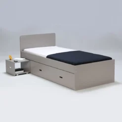 Lit tiroir enfant bois gris avec chevet Terre de Nuit