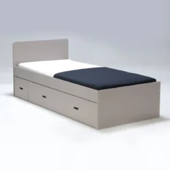 Lit tiroir enfant bois gris avec chevet Terre de Nuit