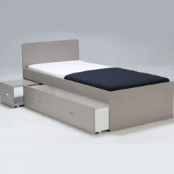 Lit tiroir enfant bois gris avec chevet Terre de Nuit