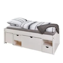 Lit tiroir enfant en bois massif avec chevets intégrés 90x200 - LT12013