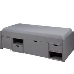 Lit tiroir enfant en bois massif avec chevets intégrés 90x200 - LT12013