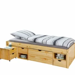 Lit tiroir enfant en bois massif avec chevets intégrés 90x200 - LT12013