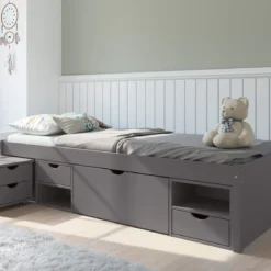 Lit tiroir enfant en bois massif avec chevets intégrés 90x200 - LT12013