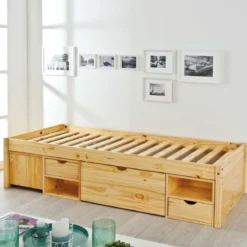 Lit tiroir enfant en bois massif avec chevets intégrés 90x200 - LT12013