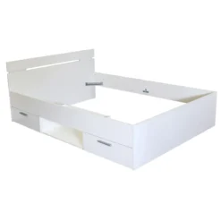 Lit tiroirs blanc perle