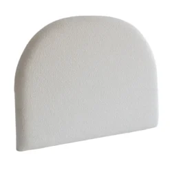 Lit tissu beige avec tête de lit bouclette
