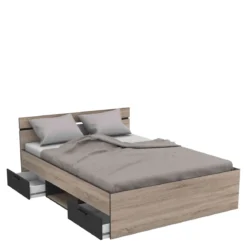 Lit 140x190 en bois chêne brossé et noir - LI171