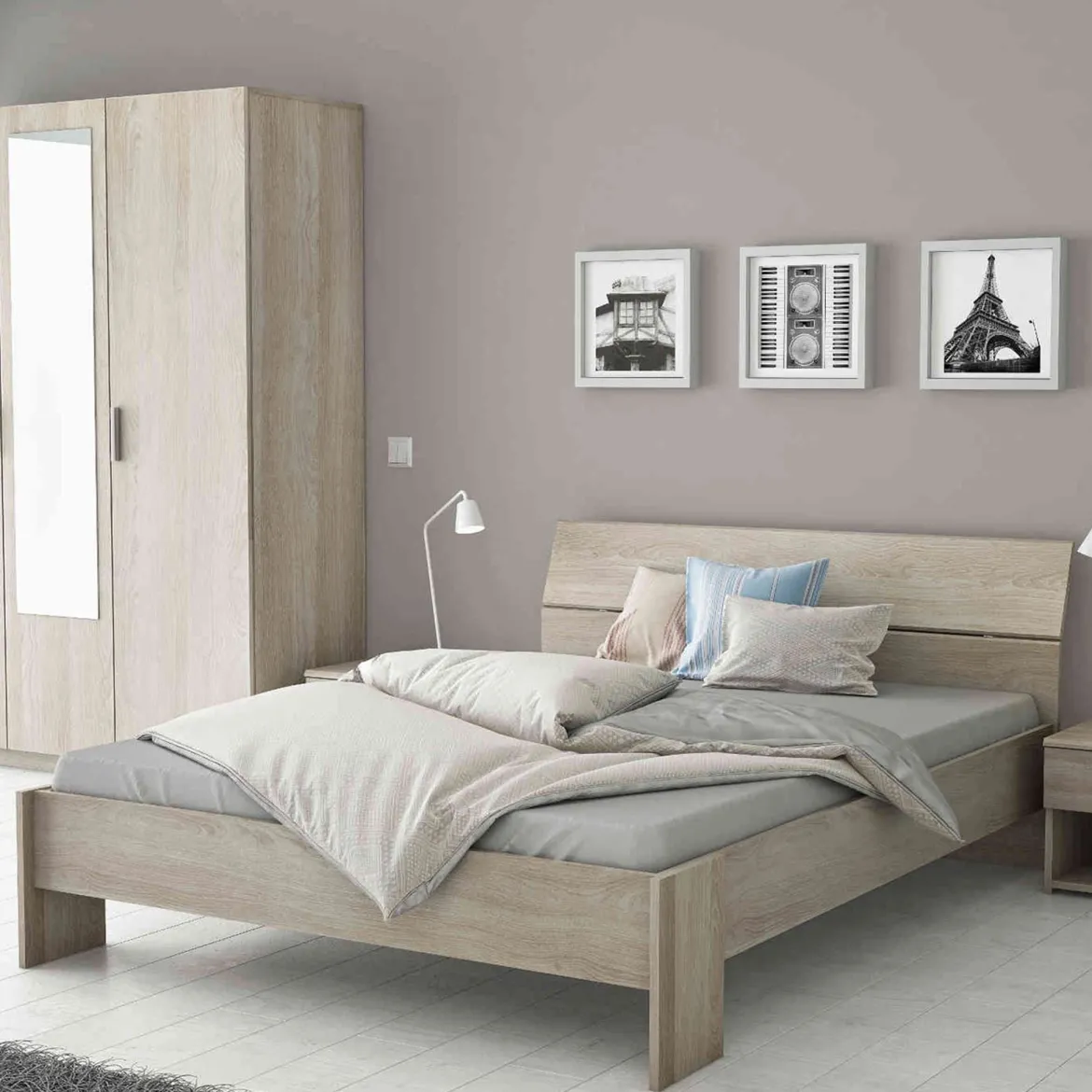 Lit 140x190/200 en bois chêne shannon - LI158