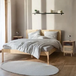 Lot de deux tables de chevet cannage en pin massif ANNA