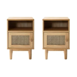 Lot de deux tables de chevet cannage en pin massif ANNA