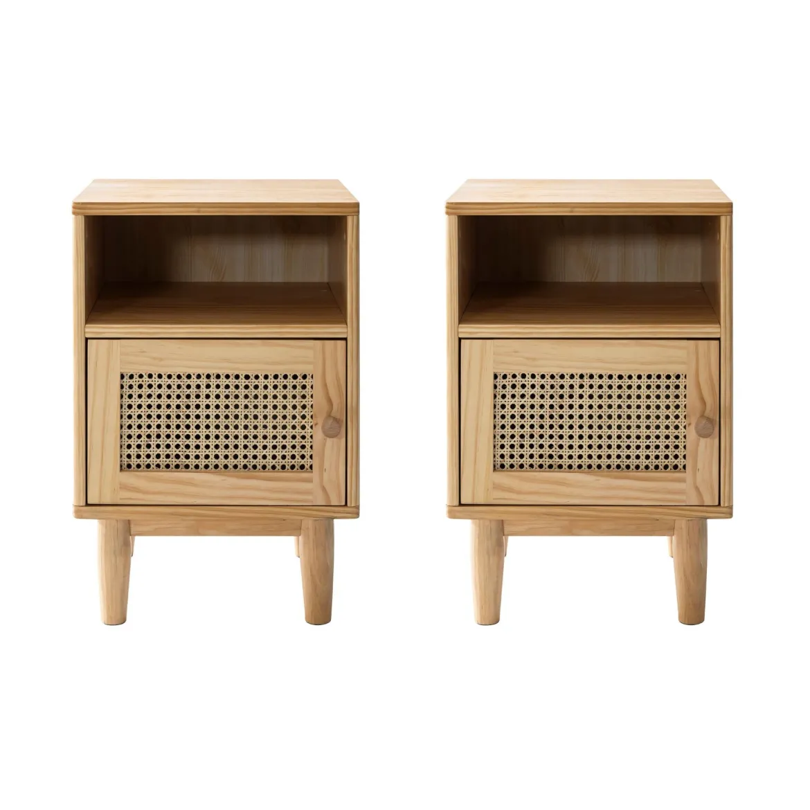 Lot de deux tables de chevet cannage en pin massif ANNA
