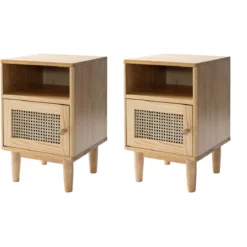 Lot de deux tables de chevet cannage en pin massif ANNA