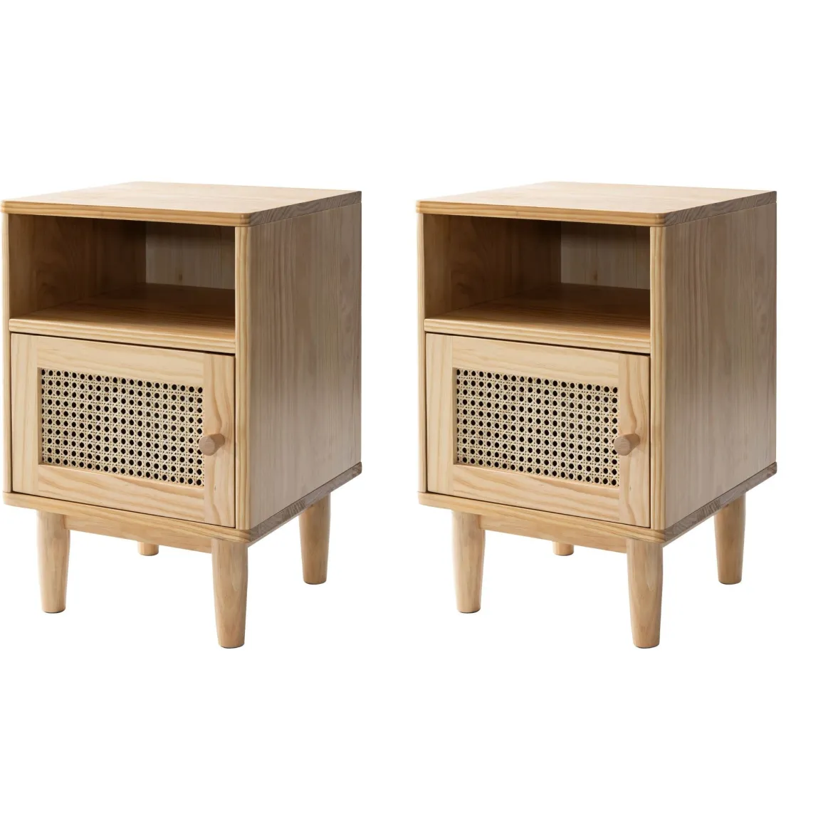 Lot de deux tables de chevet cannage en pin massif ANNA