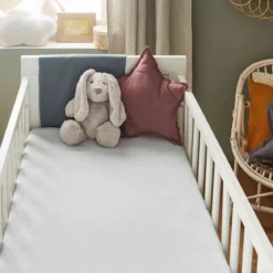 Lot de 2 draps housses bébé + alèses 2 en 1 coton imperméable blanc et gris