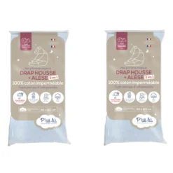 Lot de 2 draps housses bébé + alèses 2 en 1 coton imperméable gris