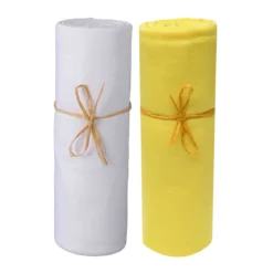 Lot de 2 draps housses bébé jersey bio blanc et jaune or