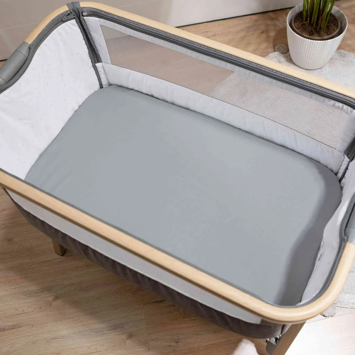 Lot de 2 draps housses bébé jersey bio blanc et gris