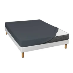 Lot de 2 draps housses jersey anthracite bonnet 30 cm 100% coton biologique