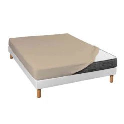 Lot de 2 draps housses jersey beige bonnet 30 cm 100% coton biologique