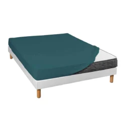 Lot de 2 draps housses jersey bleu canard bonnet 30 cm