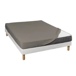 Lot de 2 draps housses jersey taupe bonnet 30 cm 100% coton biologique