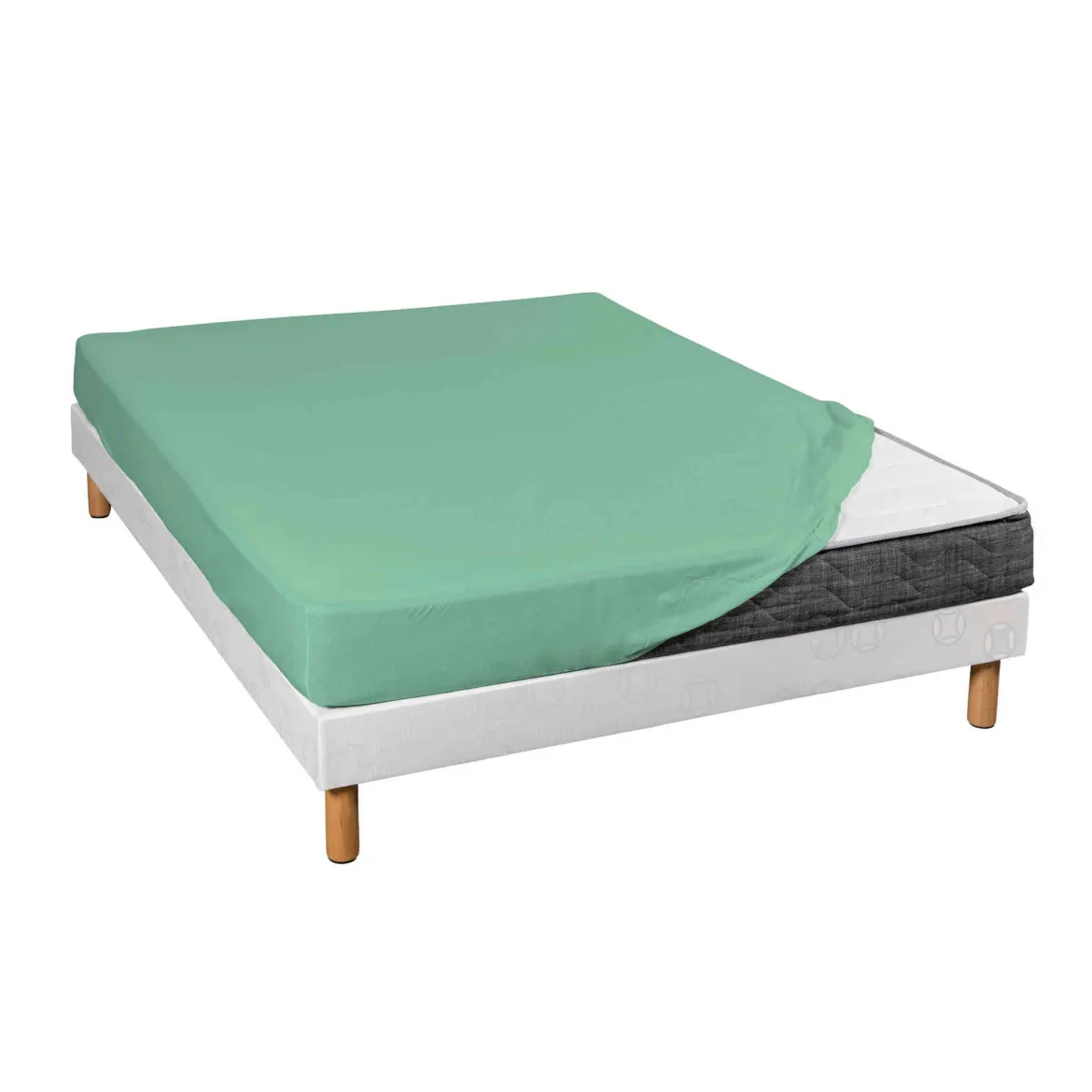 Lot de 2 draps housses jersey vert jade bonnet 30 cm 100% coton biologique