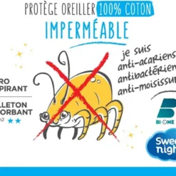 Lot de 2 protège oreillers anti-acariens imperméables molleton 100% coton