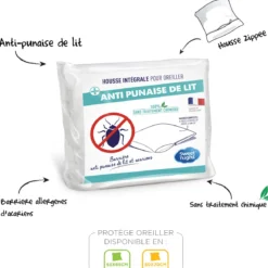 Lot de 2 protège oreillers anti-acariens et anti-punaises sans traitement