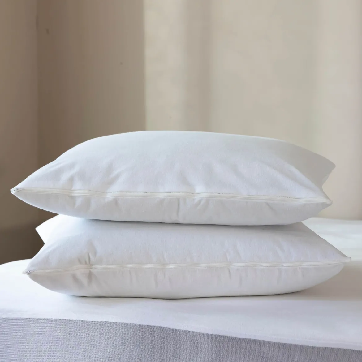Lot de 2 protège oreillers molleton imperméable 100% coton bio - SOMEO