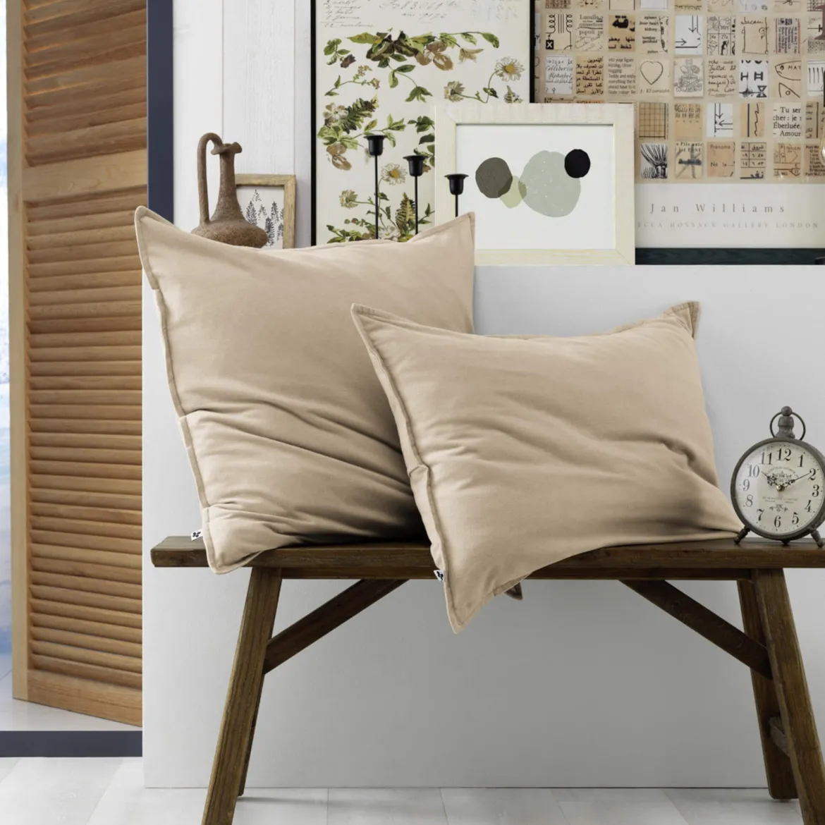 Lot de 2 taies d'oreiller flanelle beige
