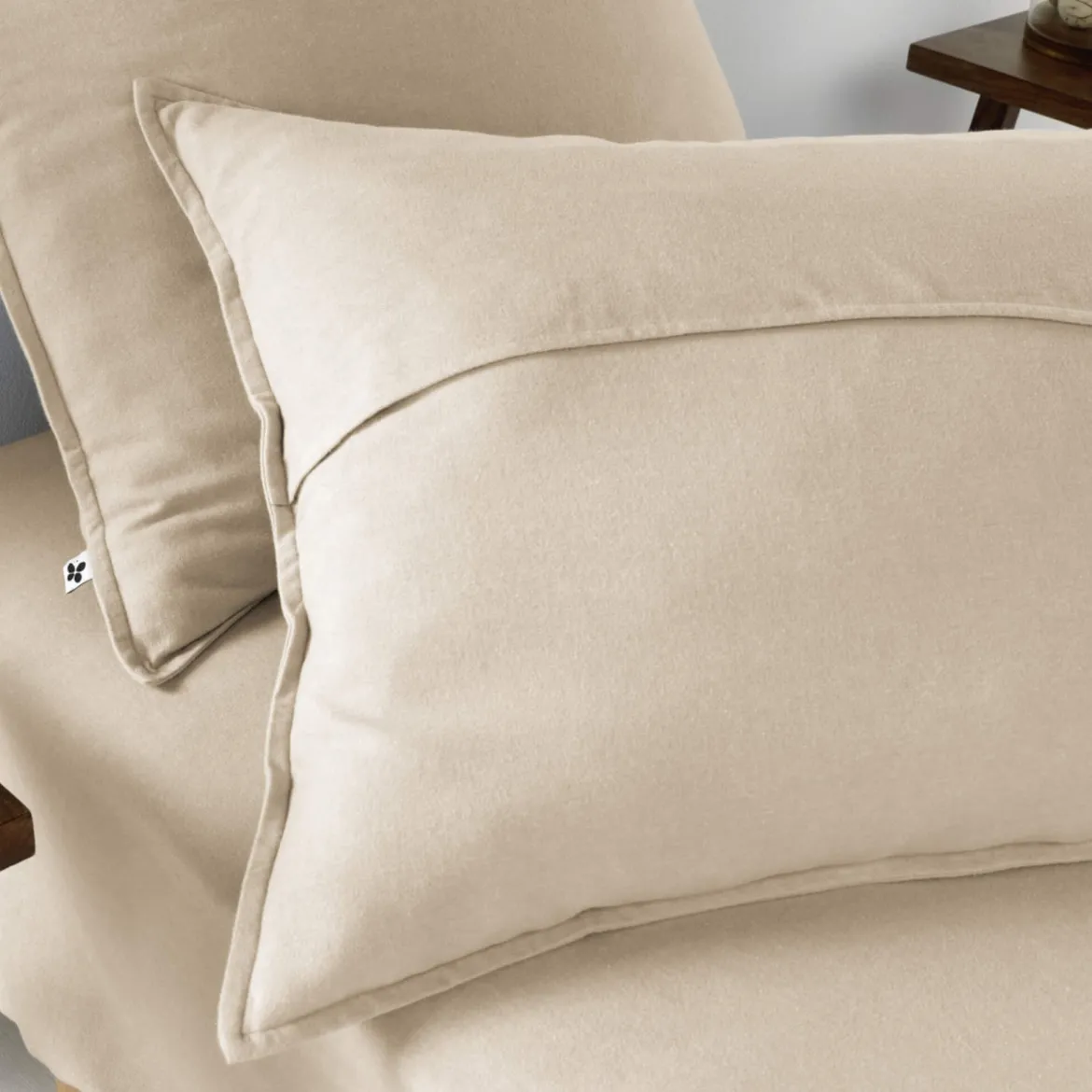 Lot de 2 taies d'oreiller flanelle beige