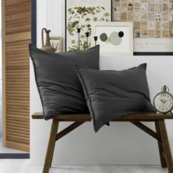 Lot de 2 taies d'oreiller flanelle anthracite
