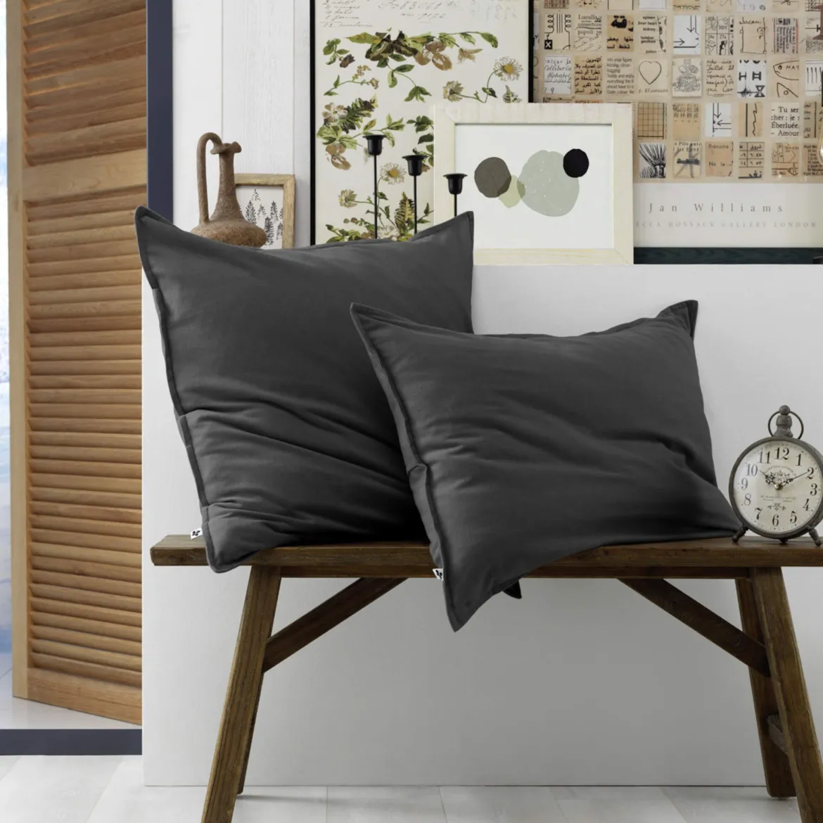 Lot de 2 taies d'oreiller flanelle anthracite