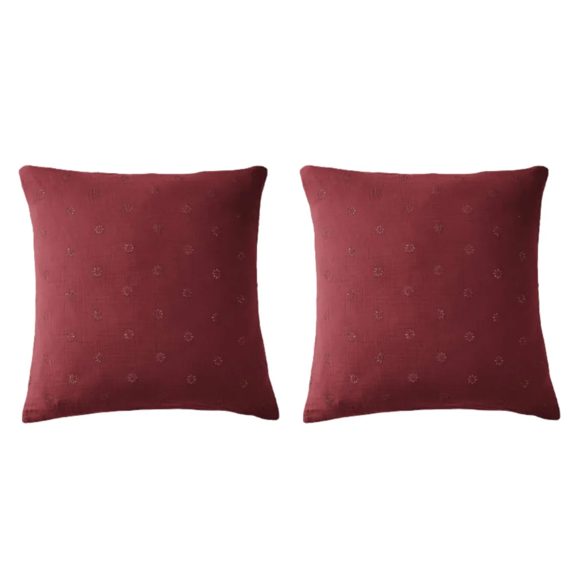 Lot de 2 taies d'oreillers brodées double gaze de coton